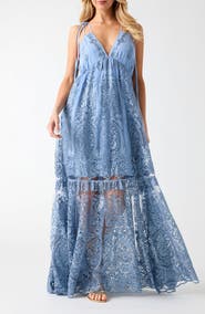 GUESS Karima Embroidered Lace Maxi Dress