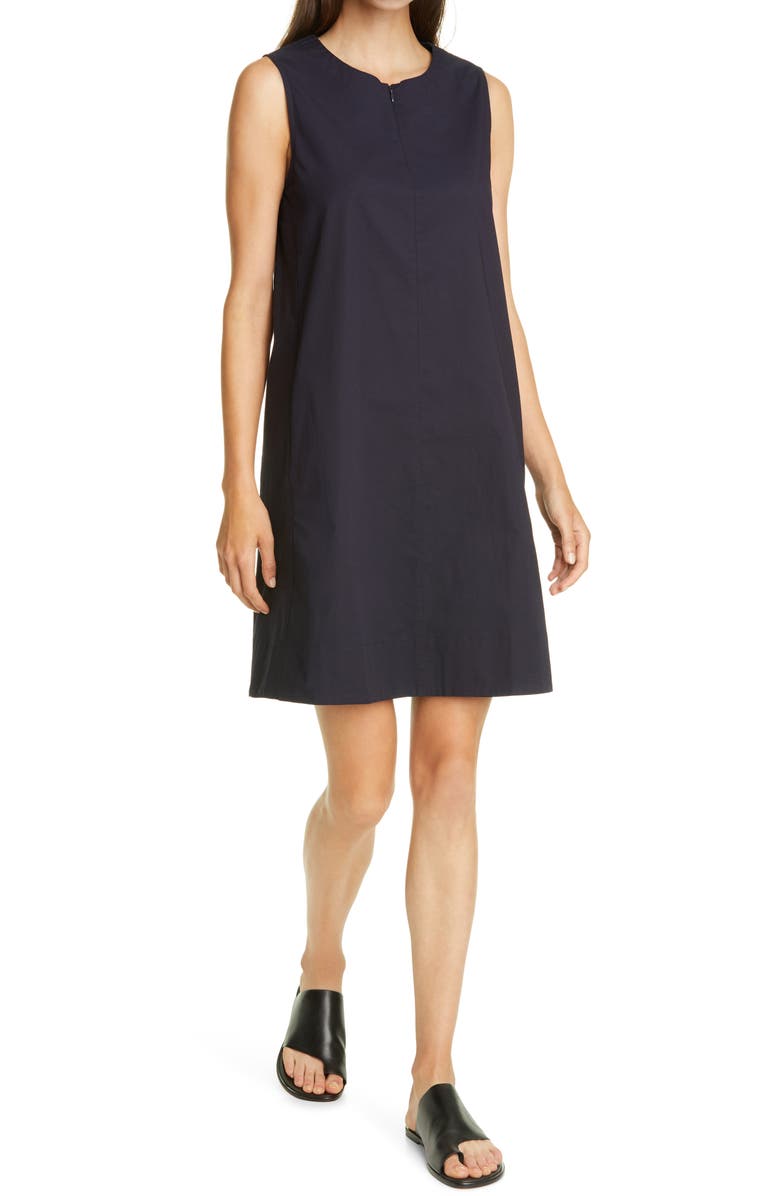 Eileen Fisher Zip Neck Stretch Organic Cotton Dress, Main, color,