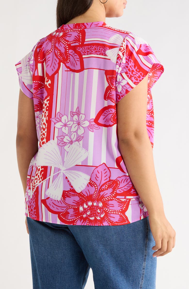 SUGARLIPS Barba Tropical Flutter Sleeve Top, Alternate, color, Red-White