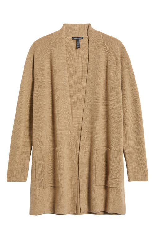 Eileen Fisher Merino Wool Open Front Cardigan Sweater In Brown