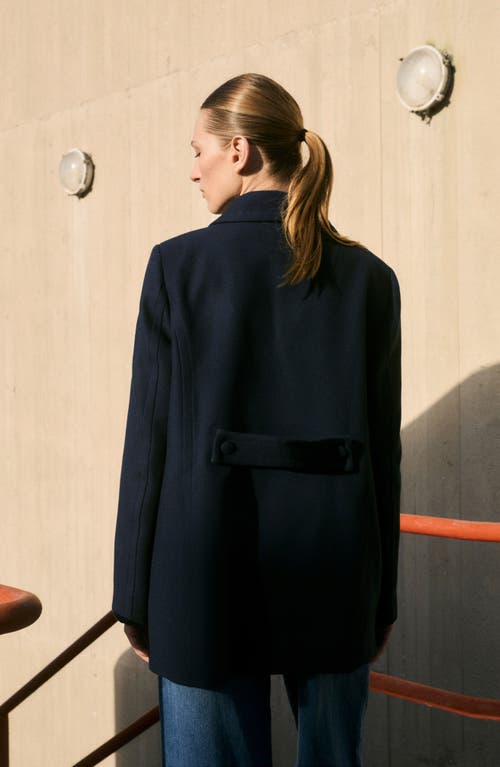 Mango Double Breasted Coat In Dark Navy