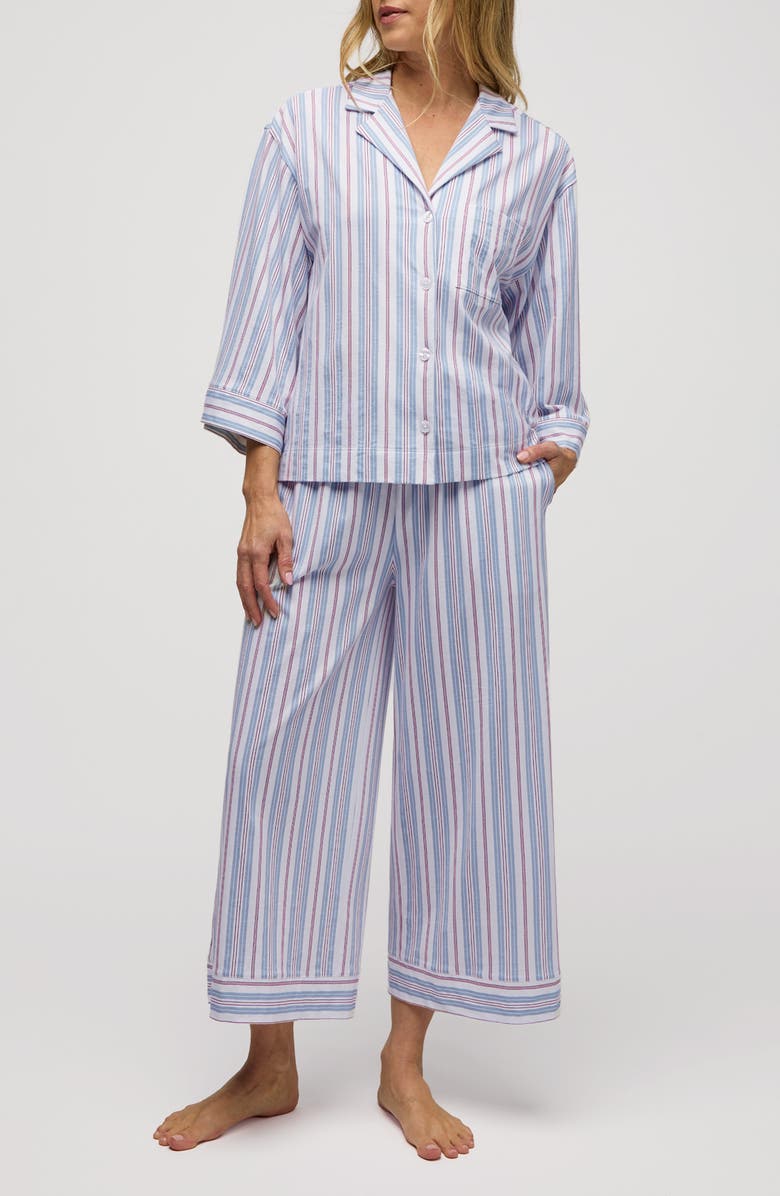 Petite Plume Olivia Wide Leg Pima Cotton Pajamas, Main, color, Blue