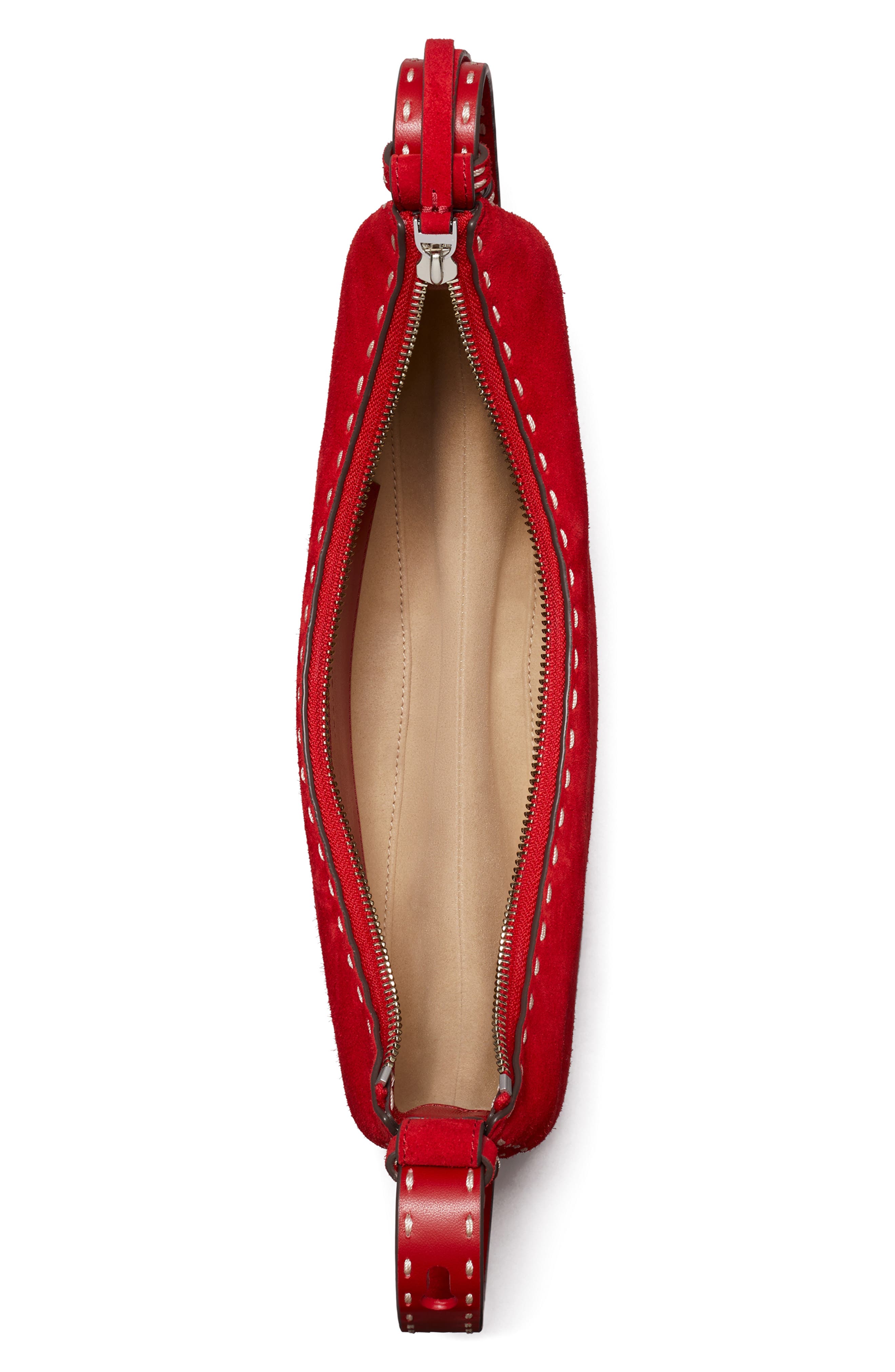 Tory Burch Romy Suede Half Moon Shoulder Bag, Alternate, color, Red