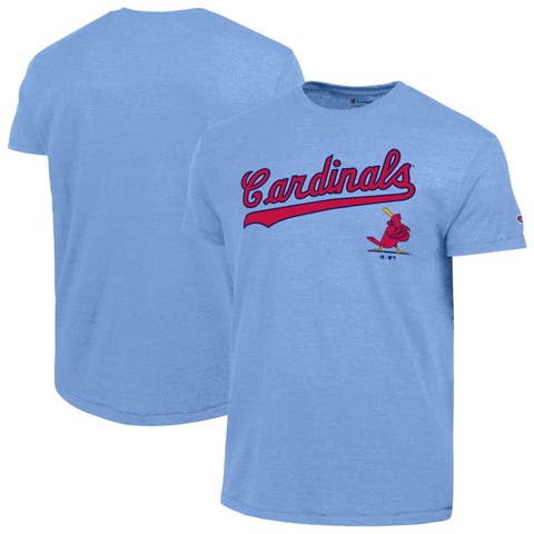 Men's Champion  Light Blue St. Louis Cardinals Cooperstown Wordmark Lockup Tri-Blend T-Shirt