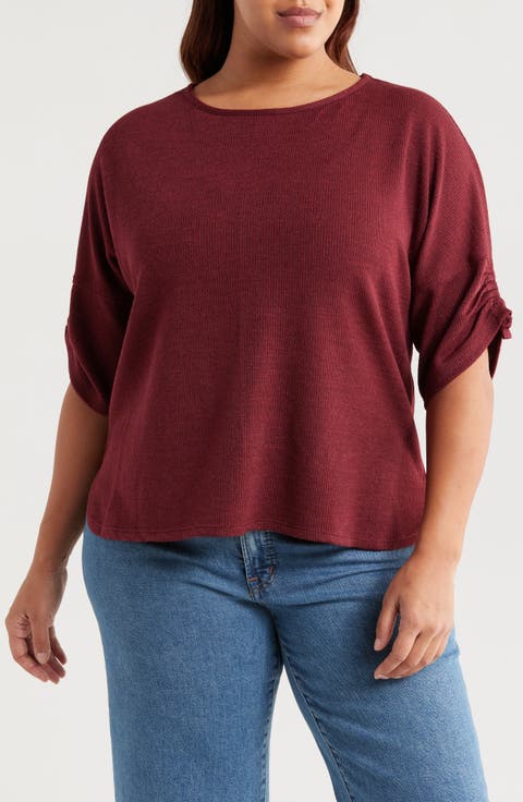 Ribbed Dolman Sleeve Sweater (Plus)