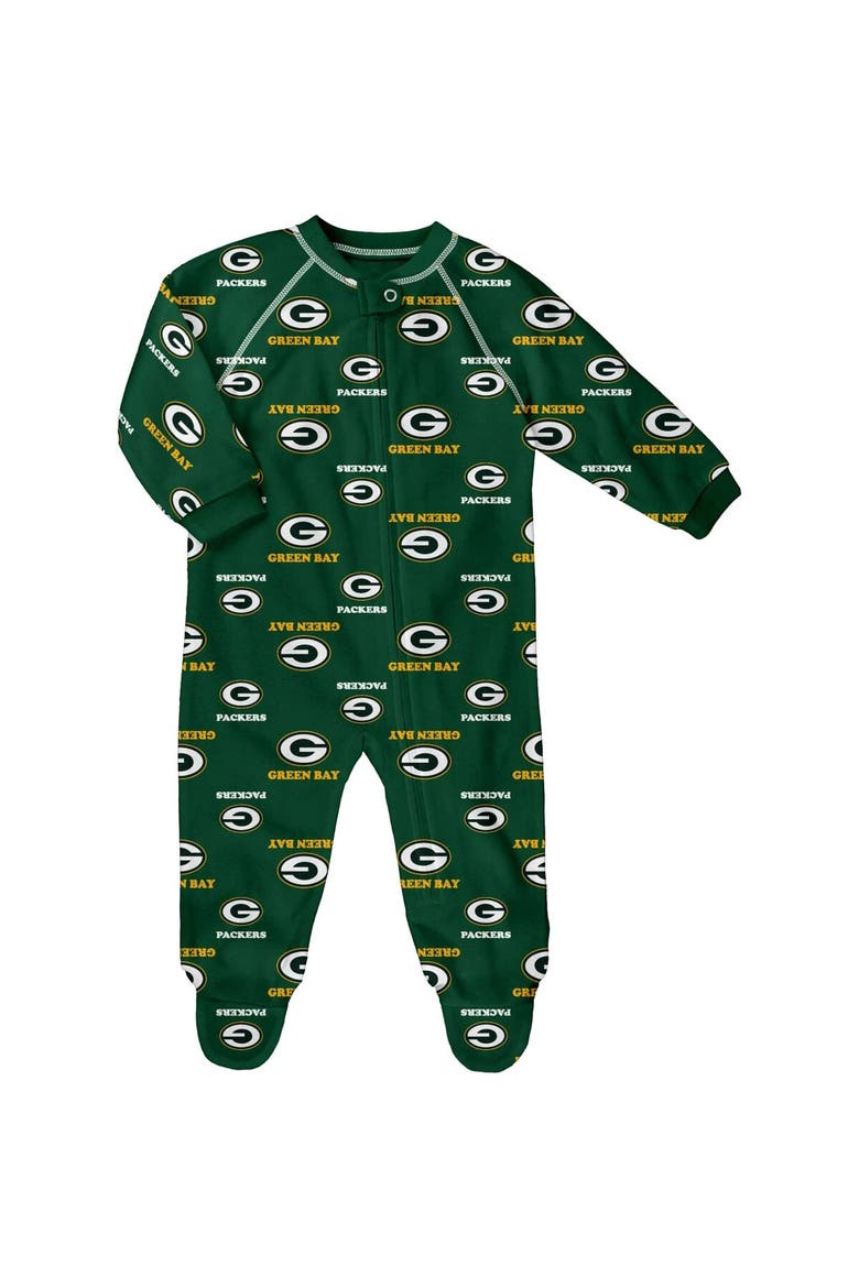 Newborn Green Green Bay Packers Allover Print Raglan Full-Zip Jumper, Main, color, Green