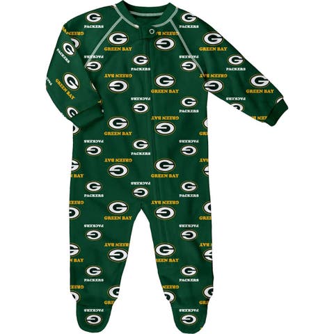 Newborn Green Green Bay Packers Allover Print Raglan Full-Zip Jumper