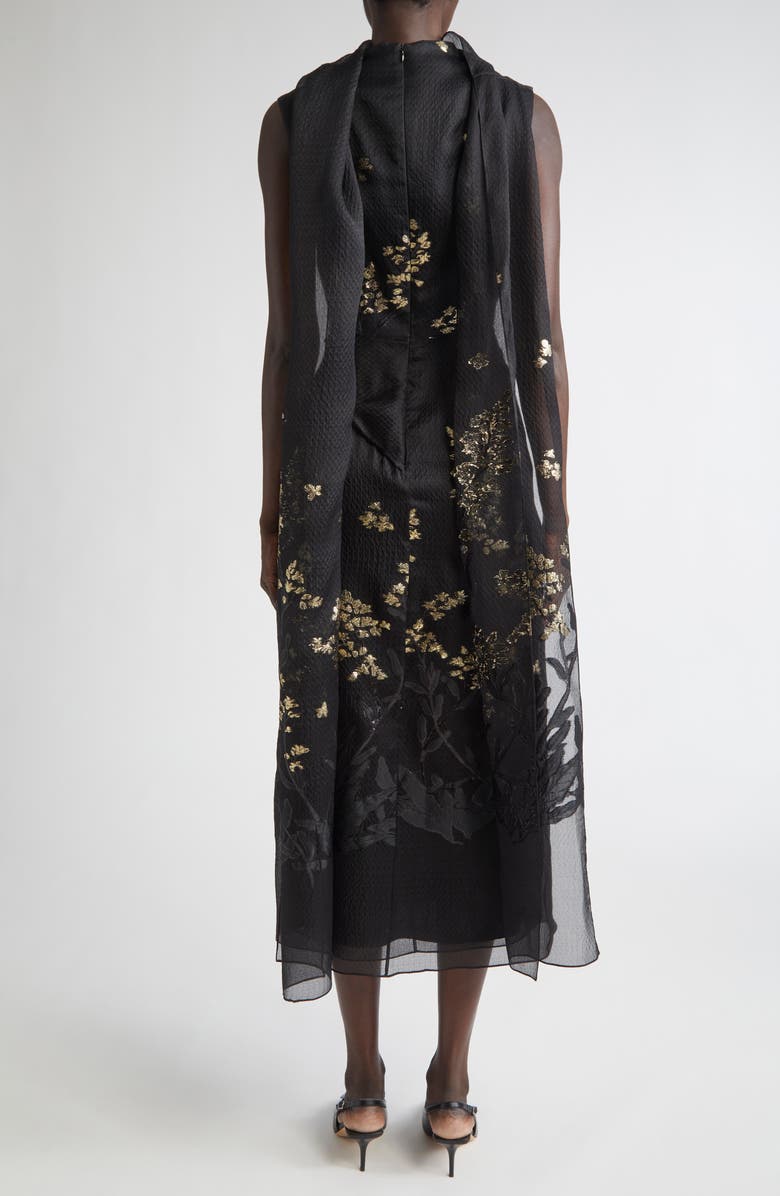Erdem Drape Silk Blend Midi Cocktail Dress, Alternate, color, Black
