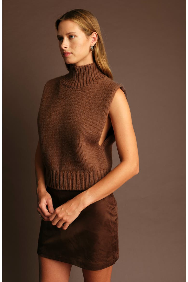 George Sleeveless Mock Neck Sweater, Alternate, color, CHOCOLATE