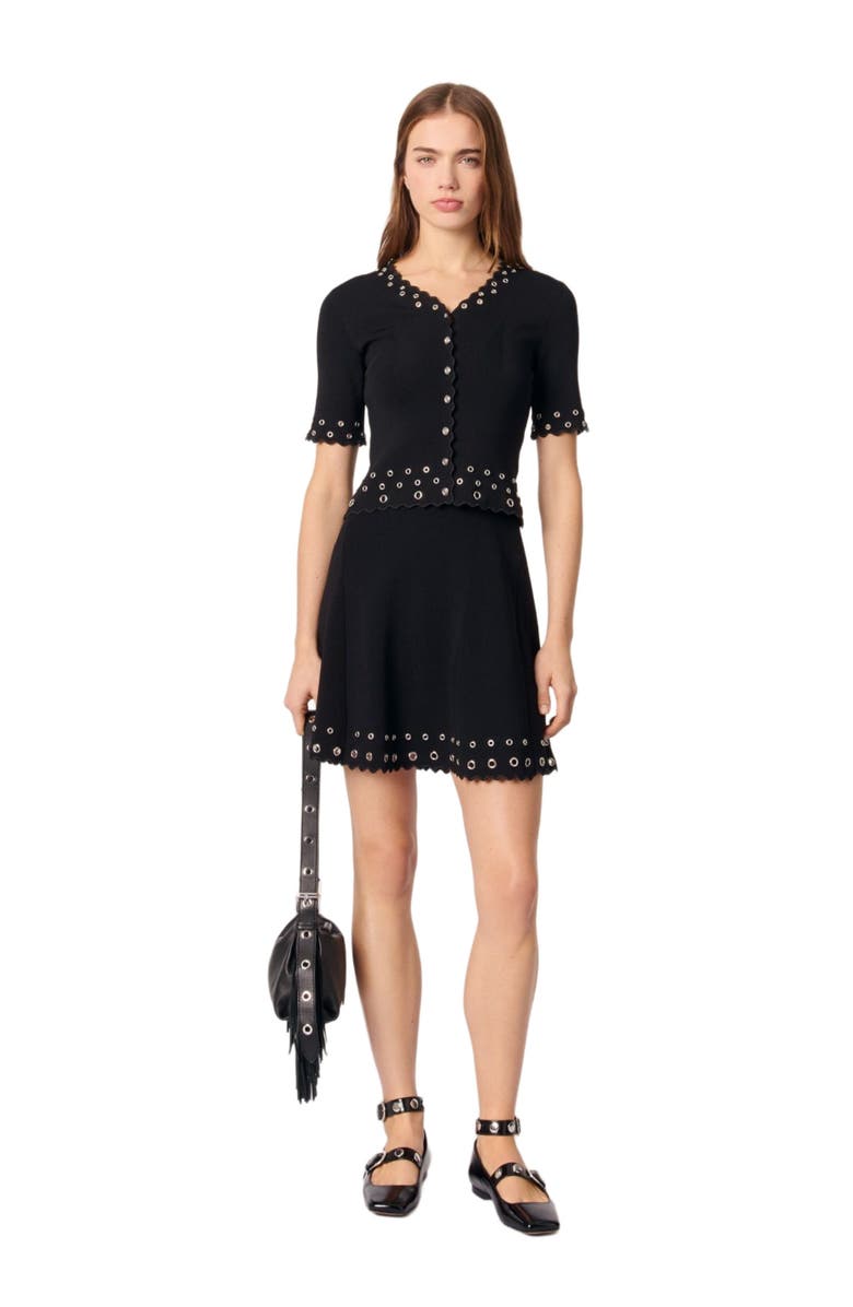 maje Cropped cardigan with eyelets, Main, color, 