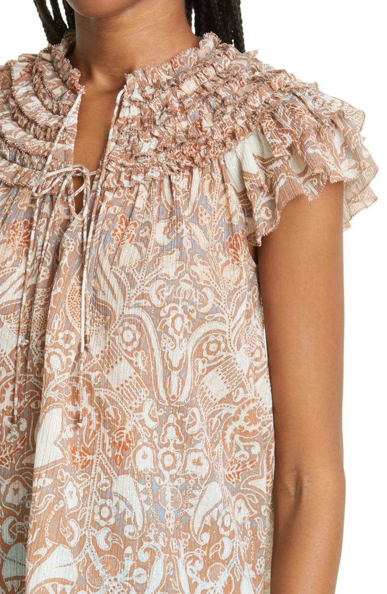 Ulla Johnson Signe Metallic Layered Ruffle Top, Alternate, color,
