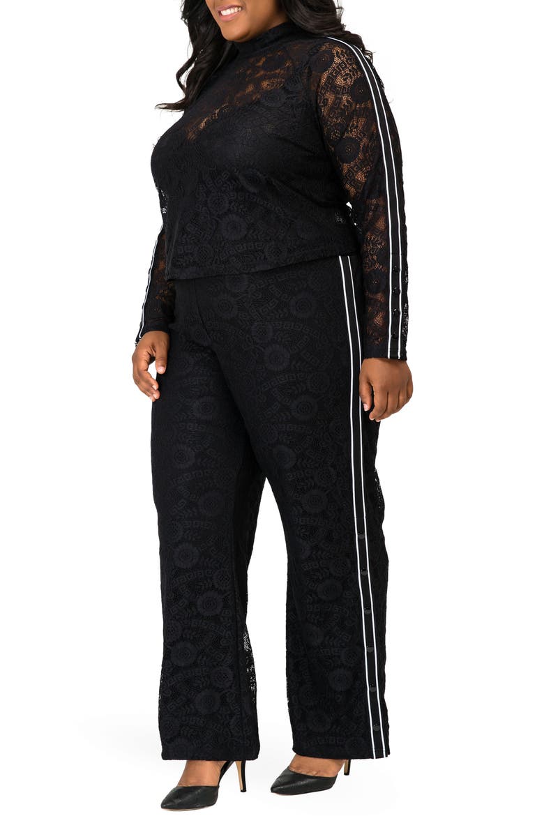 Cornella High Rise Lace Knit Track Pants, Alternate, color, BLACK