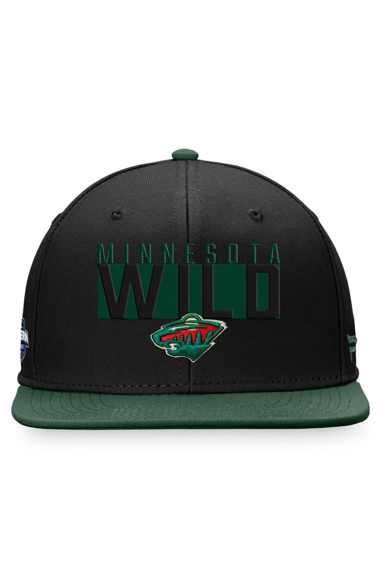 FANATICS Men's Fanatics Branded Black/Green Minnesota Wild Fundamental Colorblocked Snapback Hat, Alternate, color,