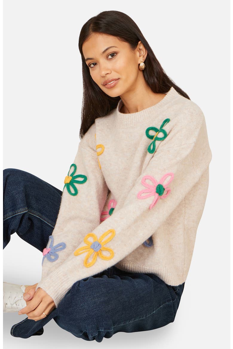Relaxed Flower Embroidered Jumper, Alternate, color, Grey