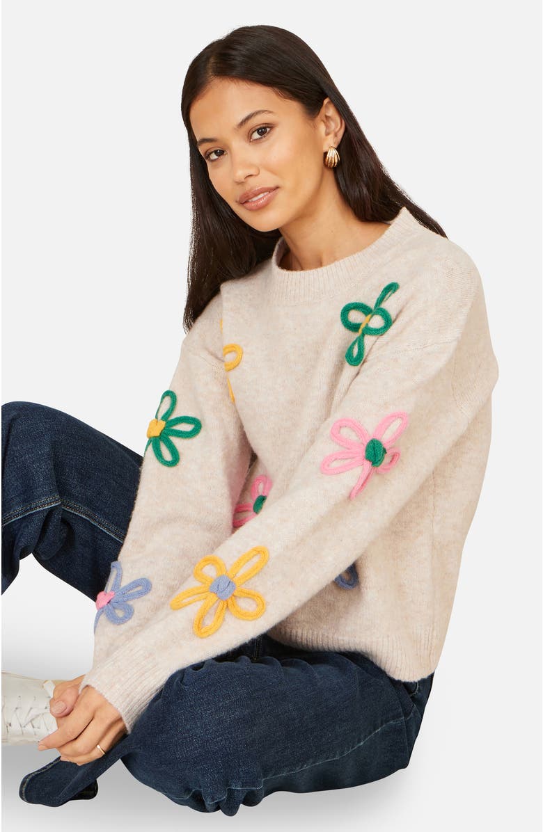 Yumi Relaxed Flower Embroidered Jumper, Alternate, color, Grey