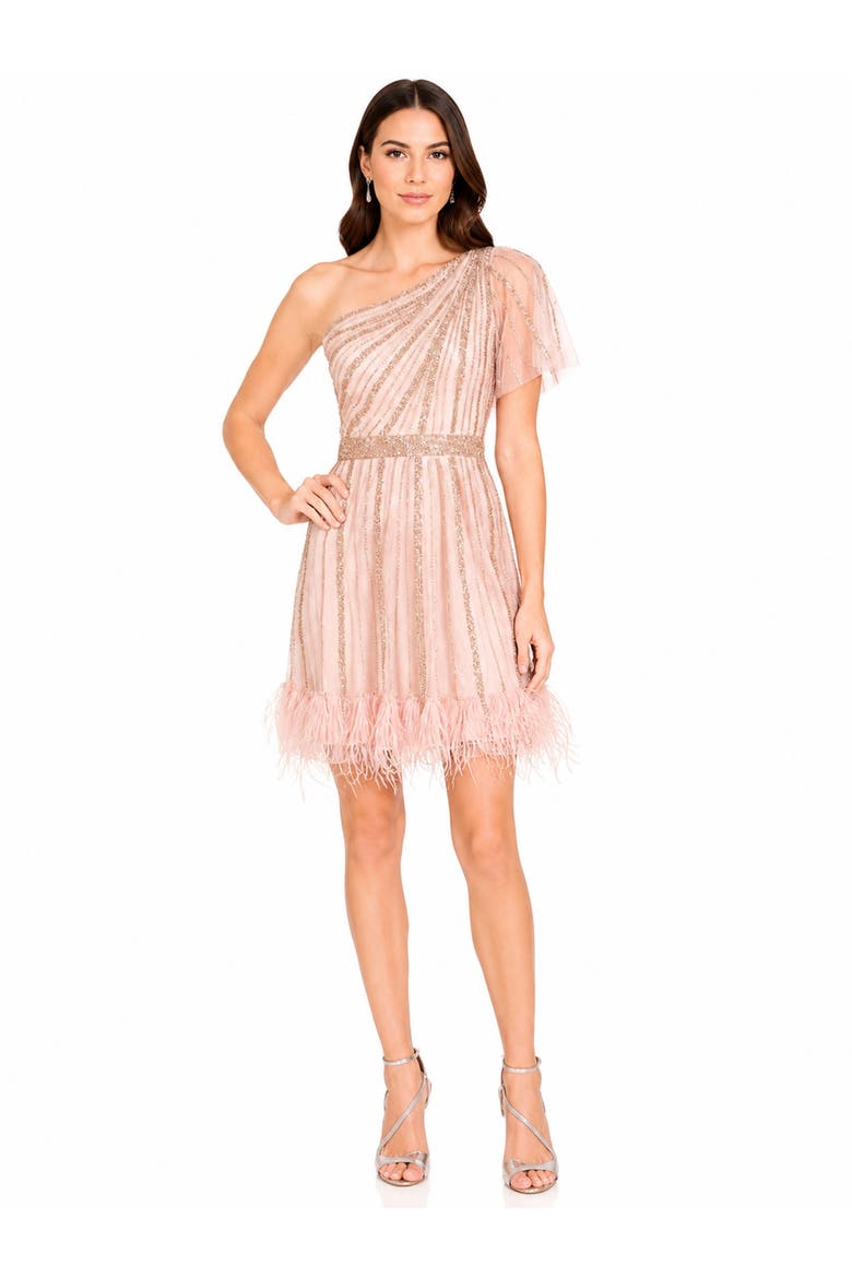 Beaded Faux-Wrap V-Neck Bridal Gown, Main, color, Blush