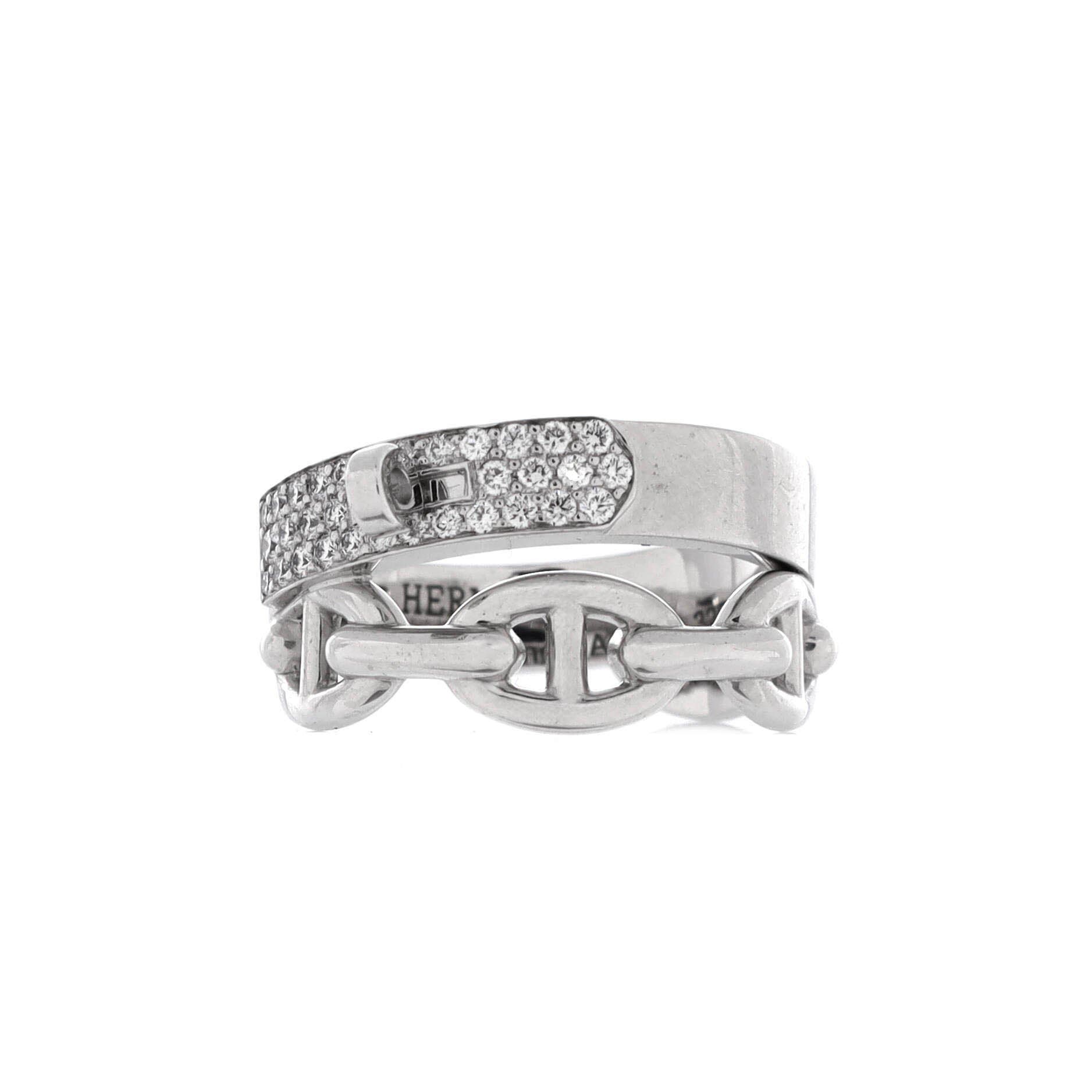 Kelly Double Tour Ring 18K White Gold with Pave Diamonds, Main, color, Metallic Silver
