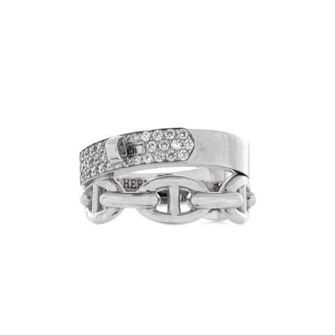 Kelly Double Tour Ring 18K White Gold with Pave Diamonds