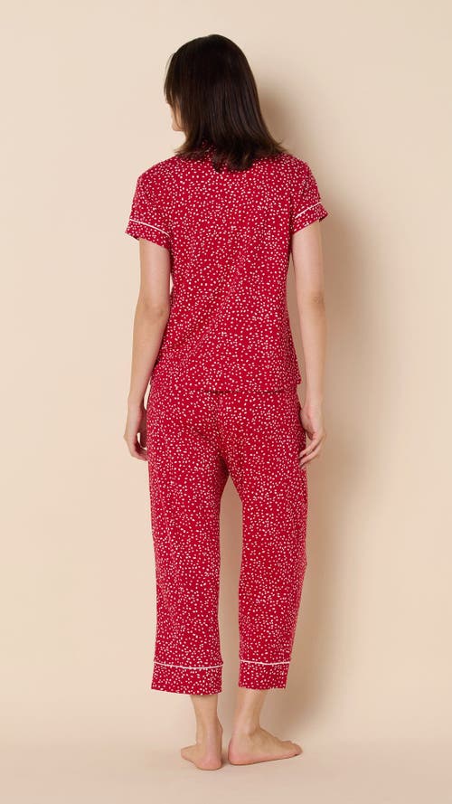 The Cat's Pajamas Pima Knit Cropped Pajama Set In Red