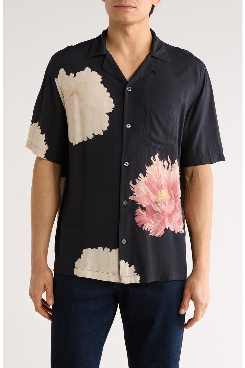 Fleur Camp Shirt, Main, color, BLACK