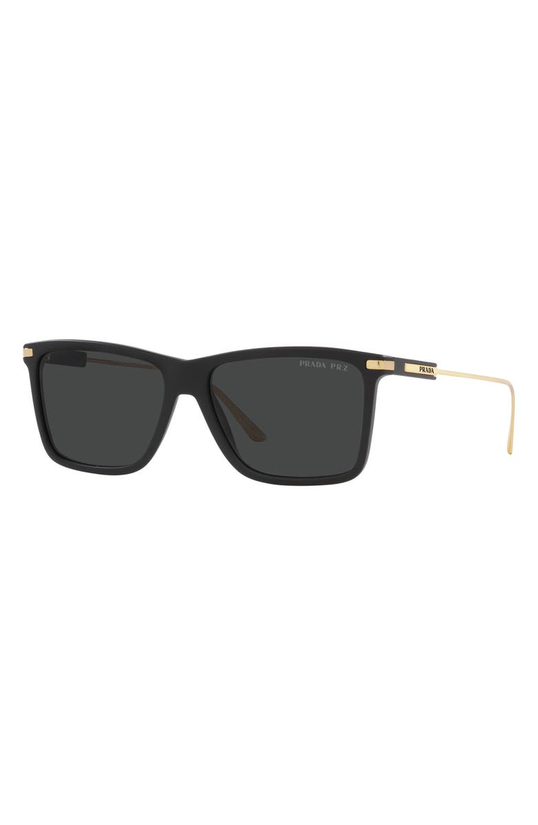 Prada 58mm Polarized Rectangular Sunglasses, Alternate, color, Matte Black
