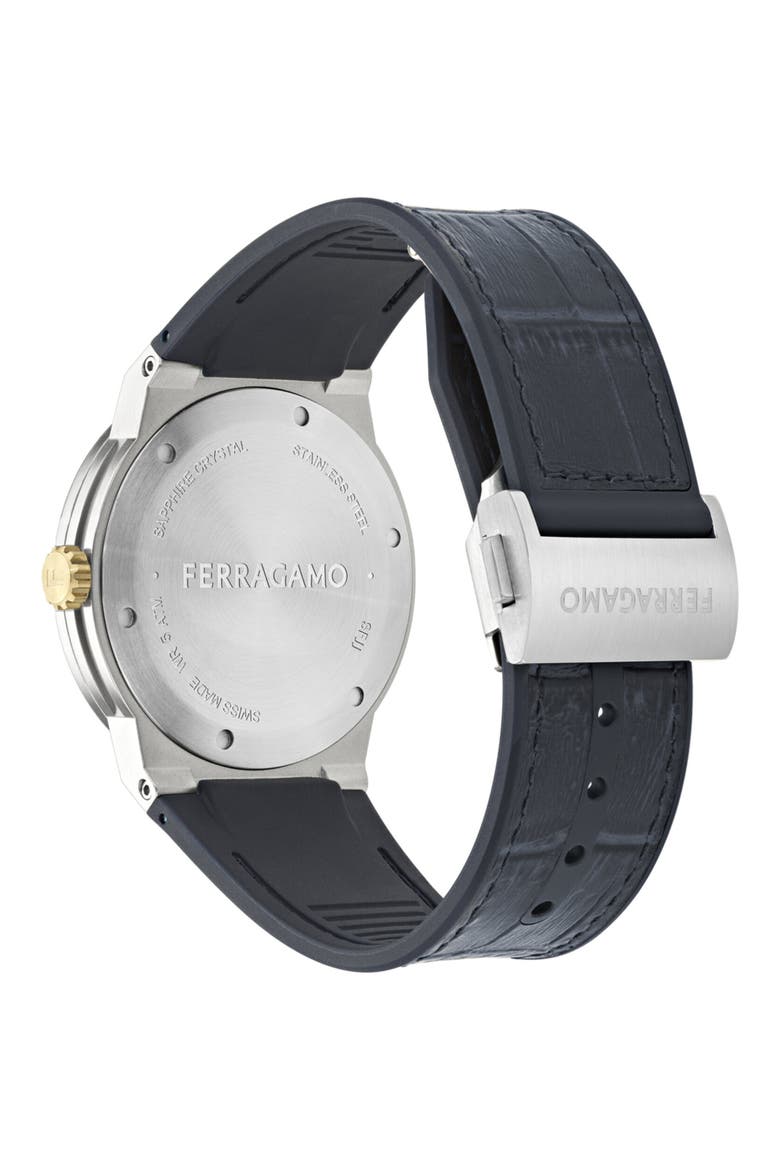 F-80 Classic GMT Leather Strap Watch, 41mm, Alternate, color, STAINLESS STEEL/ BLUE