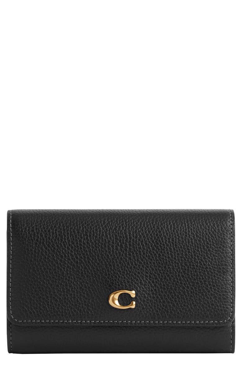 COACH Essential Polished Pebble Leather Trifold Wallet, Main, color,