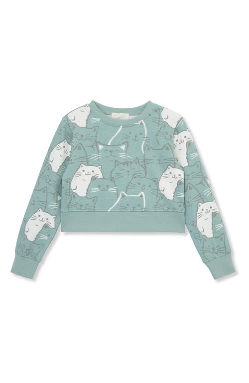 Peek Aren'T You Curious Kids' Cat Print Cotton Sweatshirt in Aqua 