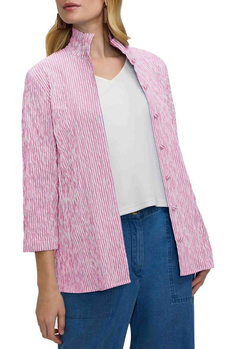 Carolina Stripe Crinkle Jacquard Button-Up Shirt, Main, color, PINK/ WHITE