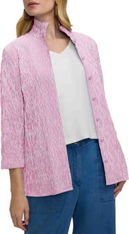 Foxcroft Carolina Stripe Crinkle Jacquard Button-Up Shirt