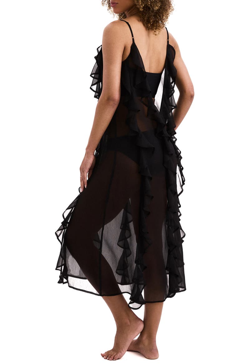 Ruffle Sheer Cover-Up Midi Dress, Alternate, color, BLACK