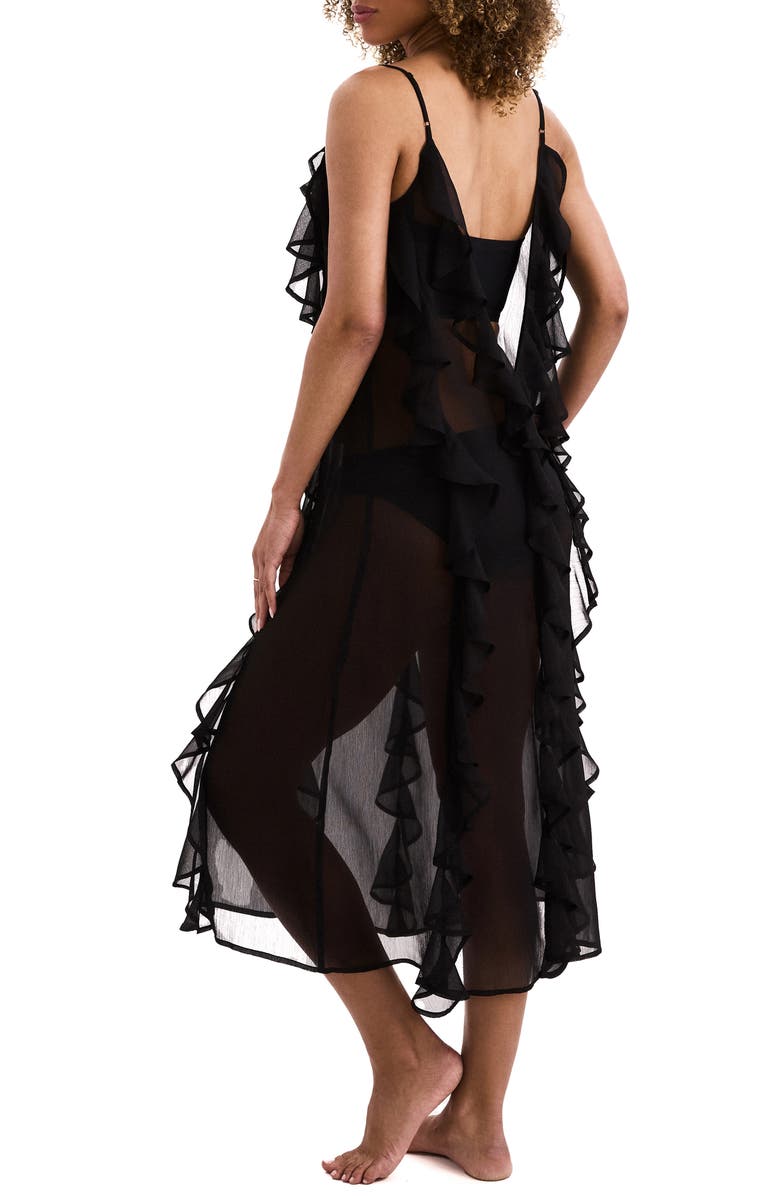 Mimi Flamingo Ruffle Sheer Cover-Up Midi Dress, Alternate, color, 