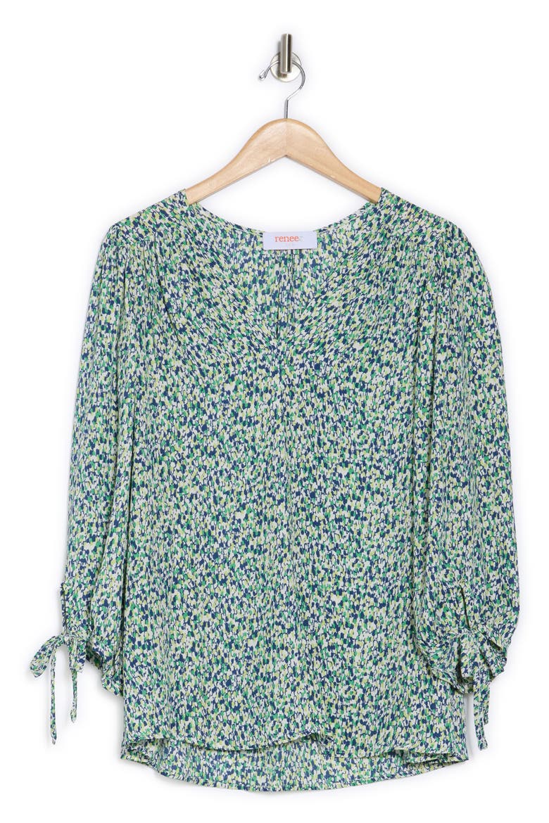V-Neck Three-Quarter Sleeve Top, Alternate, color, GREEN