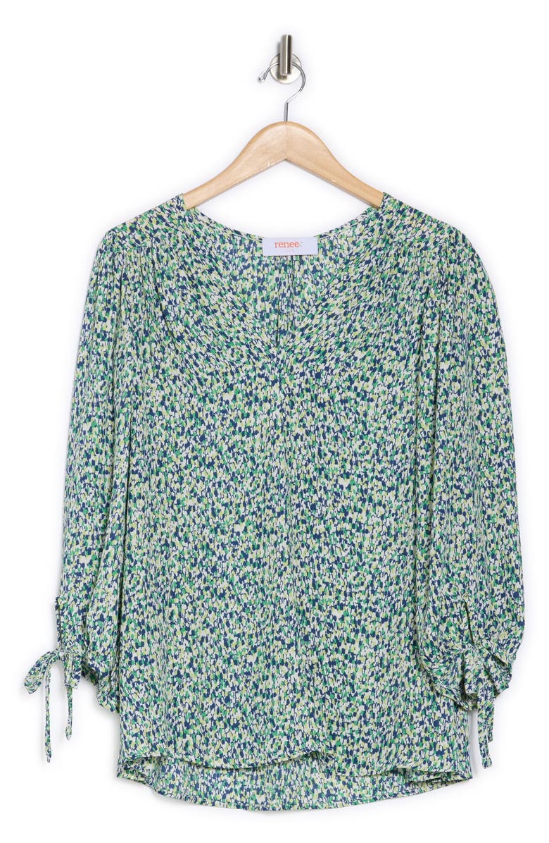 Renee C V-Neck Three-Quarter Sleeve Top, Alternate, color, Green