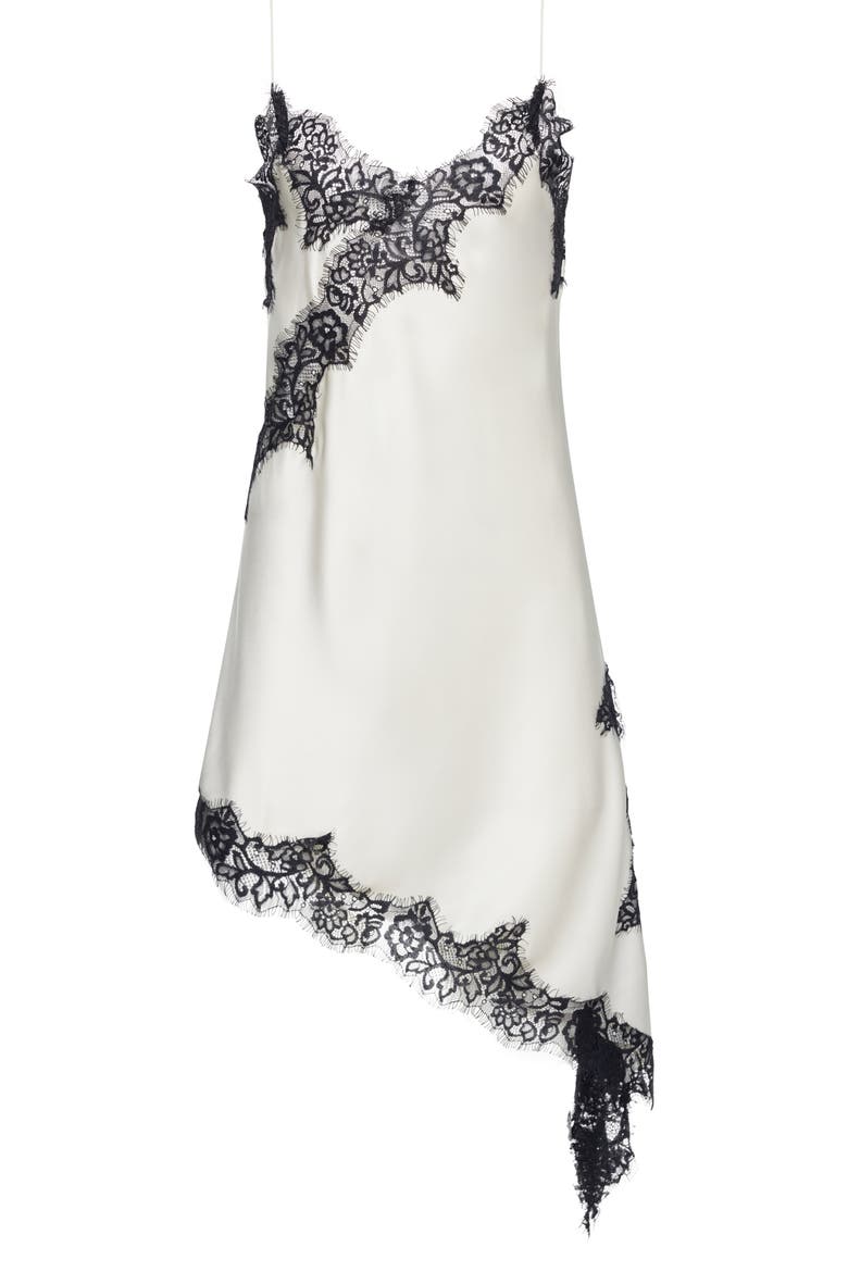 Emerging Lace Trim Asymmetric Slipdress, Alternate, color, PORCELAIN