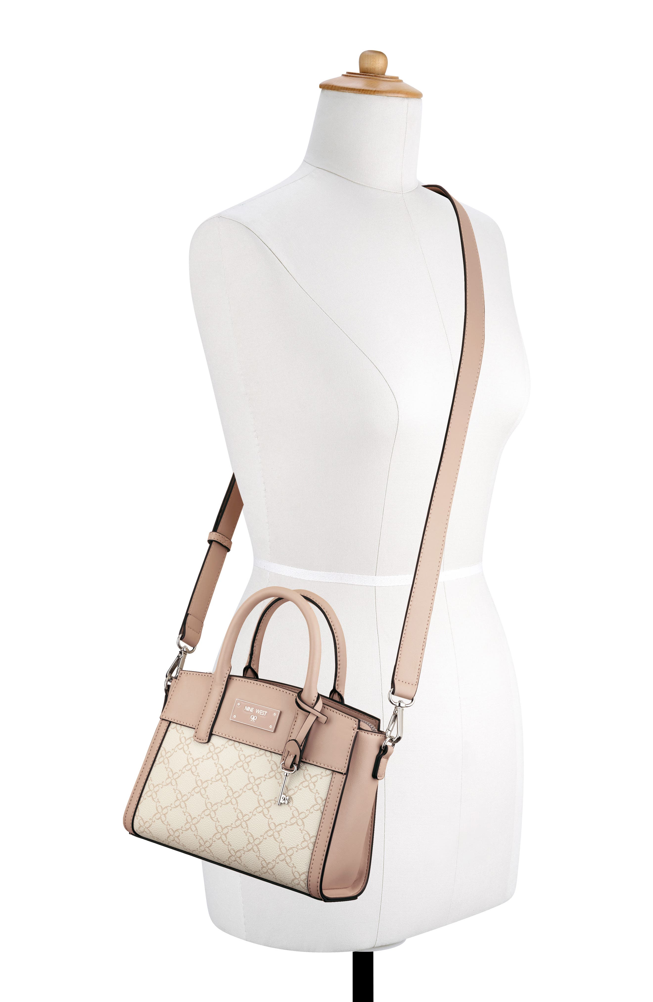 Nine West Ledger Mini Satchel Bag, Alternate, color, Cream Logo