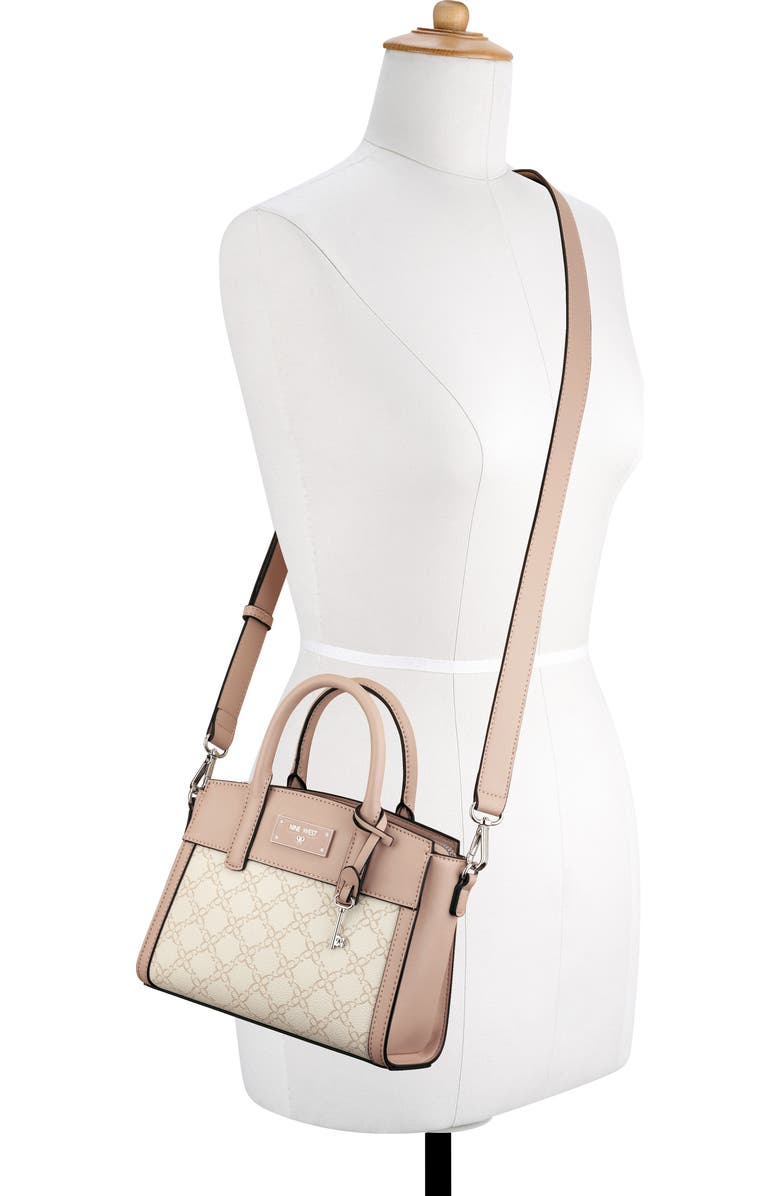 Nine West Ledger Mini Satchel Bag, Alternate, color, Cream Logo
