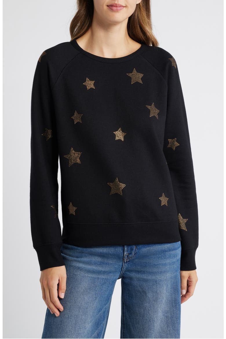 Stars Metallic Graphic Sweatshirt, Main, color, BLACK- GOLD STARS