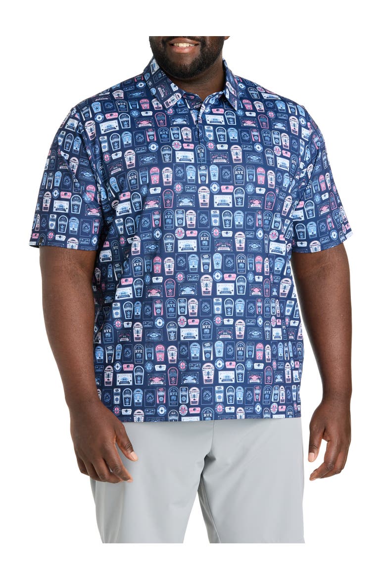 Big & Tall Whiskey Ace Printed Gold Polo Shirt, Main, color, PEACOAT