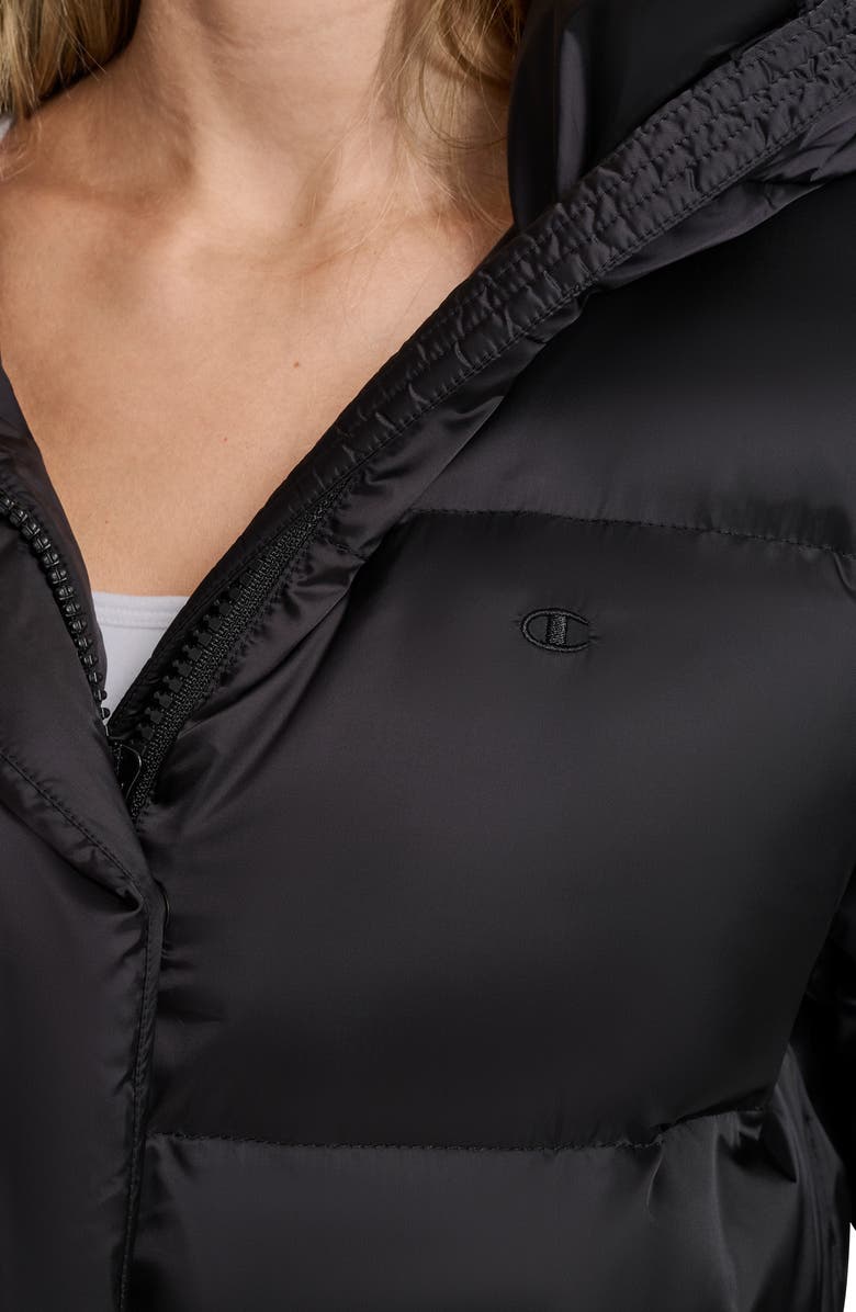 Champion Water Resistant Hooded Puffer Coat, Alternate, color, Black