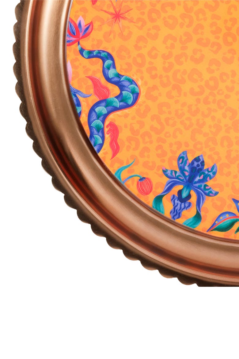 Nanpur Patterned Round Metal Decorative Tray 7X7 In, Alternate, color, Orange