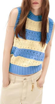 DELUC Nerja Stripe Pointelle Stitch Cotton Blend Sweater Vest
