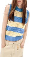 DELUC Nerja Stripe Pointelle Stitch Cotton Blend Sweater Vest