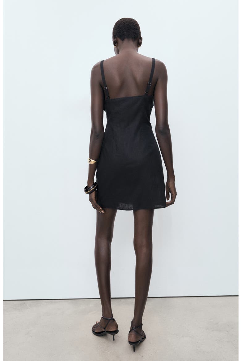 Draped Linen & Cotton Minidress, Alternate, color, BLACK