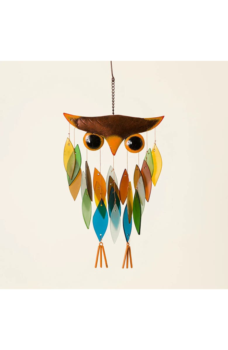 Uncommon Goods Owl Wind Chime, Alternate, color, Multicolored Glass Feathers