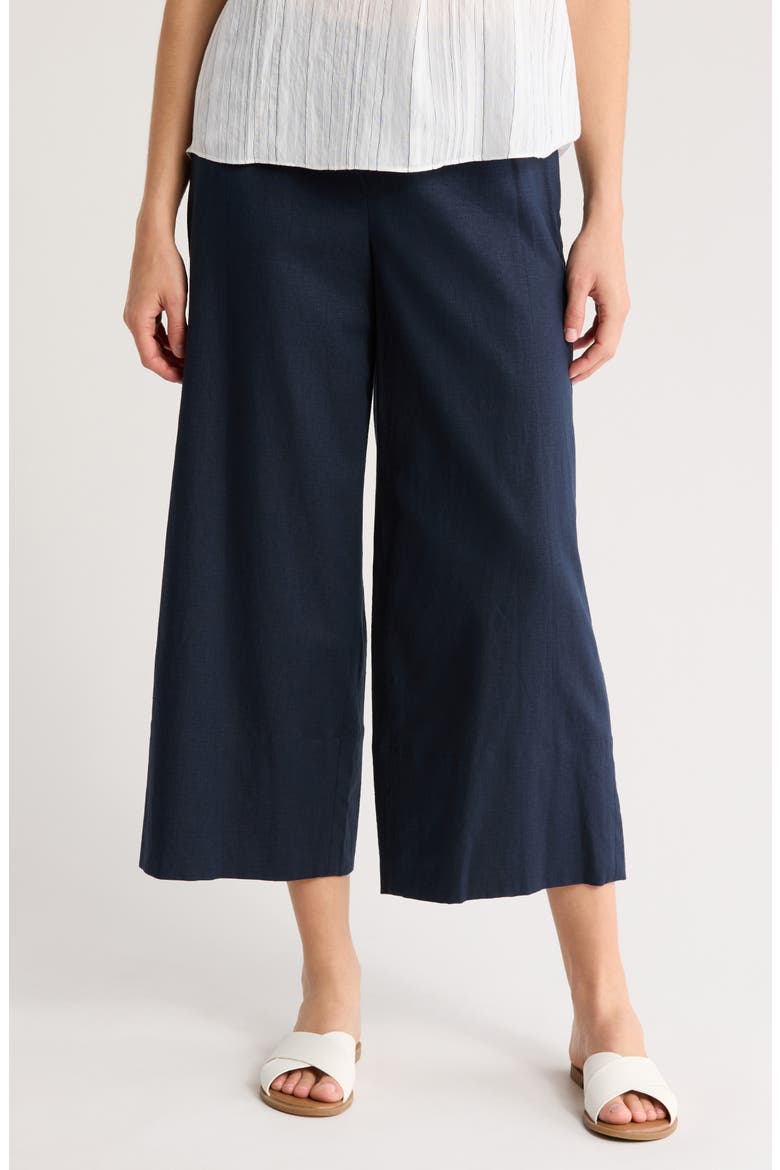 Linen Blend Crop Wide Leg Pants, Main, color, NAVY