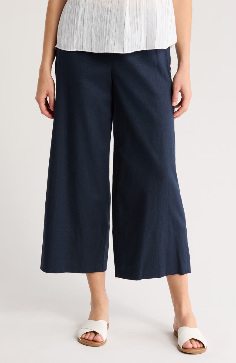 Vince Linen Blend Crop Wide Leg Pants, Main, color, Navy