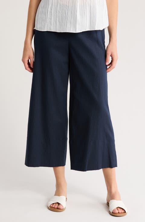 Linen Blend Crop Wide Leg Pants