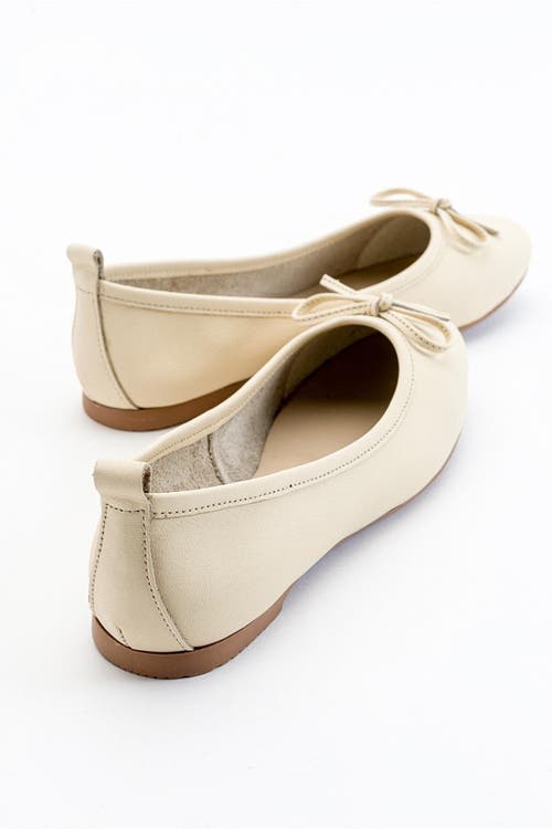 Forever & Always Shoes Florence Leather Ballerina Flats In Beige Leather