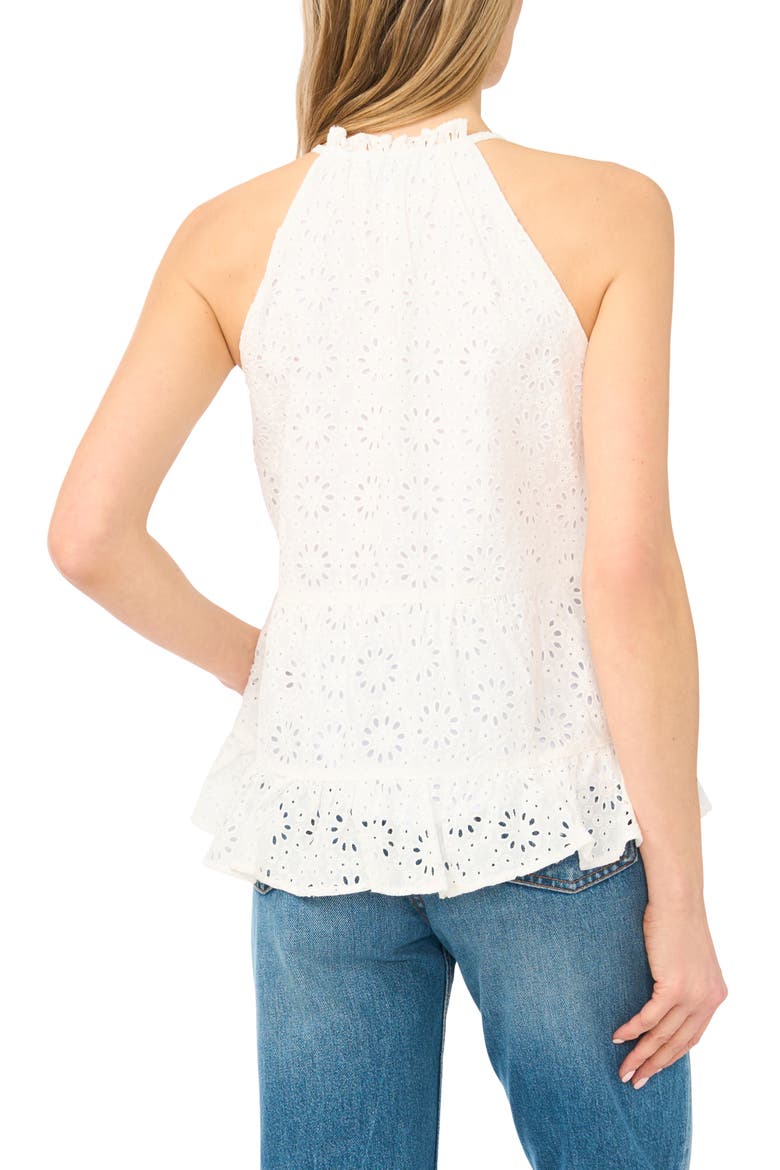 Eyelet Front Tie Halter Neck Cotton Top, Alternate, color, ULTRA WHITE